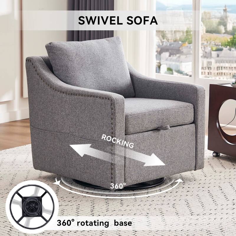 GDFStudio - Liam Modern 360° Swivel Linen Accent Chair with Rivet Detailing