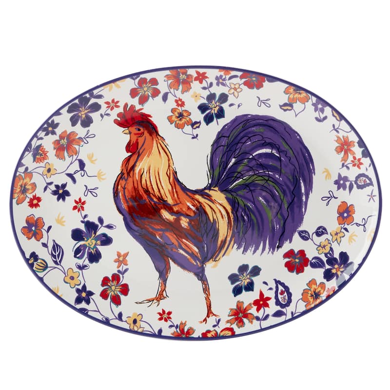 Certified International Morning Rooster Oval Platter - 16" x 12" x 1.25"