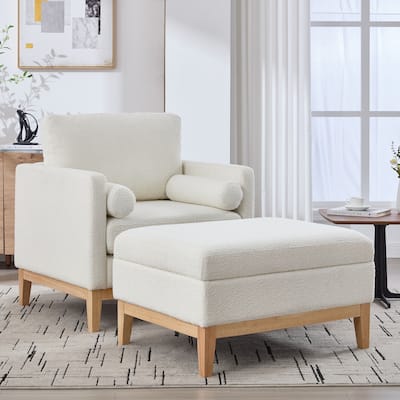 Boucle Armchair Set with Ottoman
