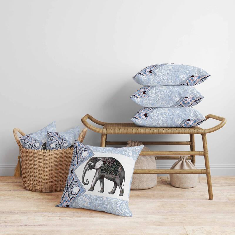 Floraphant Faux Suede Reversible Throw Pillow Grey and Blue