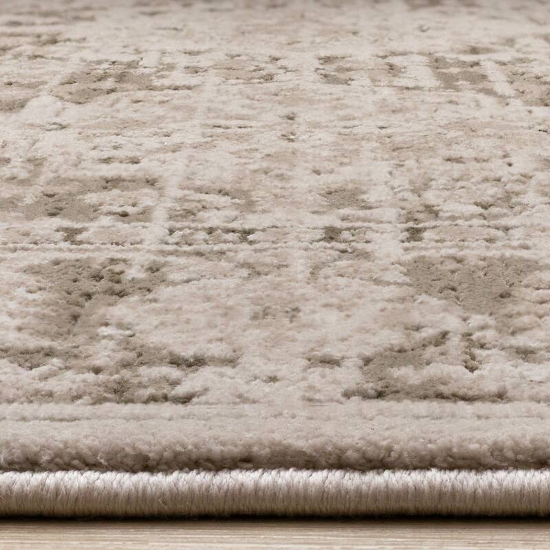 Taupe White Green Elegant Classic Textured Rug