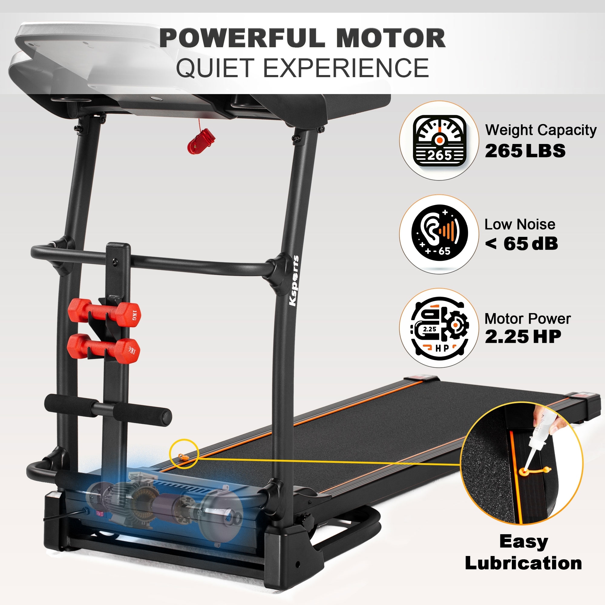 Ksports 16 Inch Wide Foldable Home Treadmill w Bluetooth