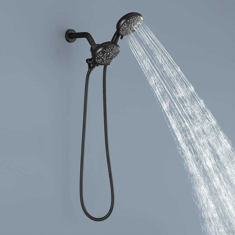 High Pressure Shower System Faucet Black 2-in-1 Dual Shower Heads & Handheld With 25-Spray Setting Modes Massage Kits Set