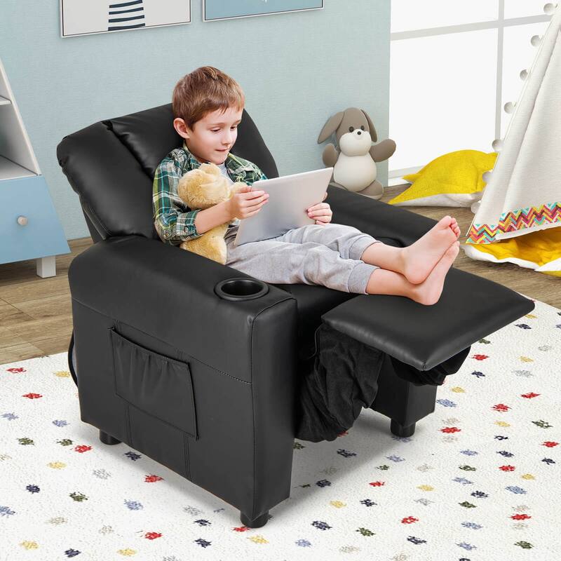 Costway Kids Recliner Chair with Cup Holder & Side Pocket Adjustable