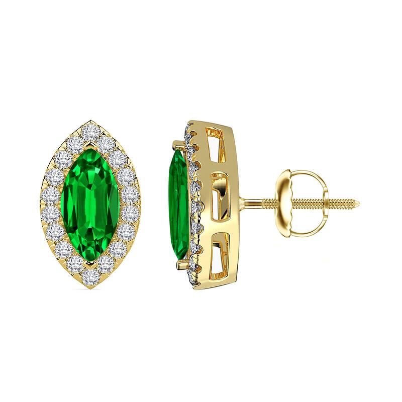 Auriya 14k Gold Lab Grown Gemstone Green Emerald Stud Earrings Marquise 0.25 to 5.00 ct. tw. Halo Screw-Back - 4.00ct tgw. - Yellow