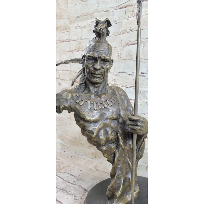 Handmade Native American Indian Warrior Bronze Sculpture Statue Figurine Art