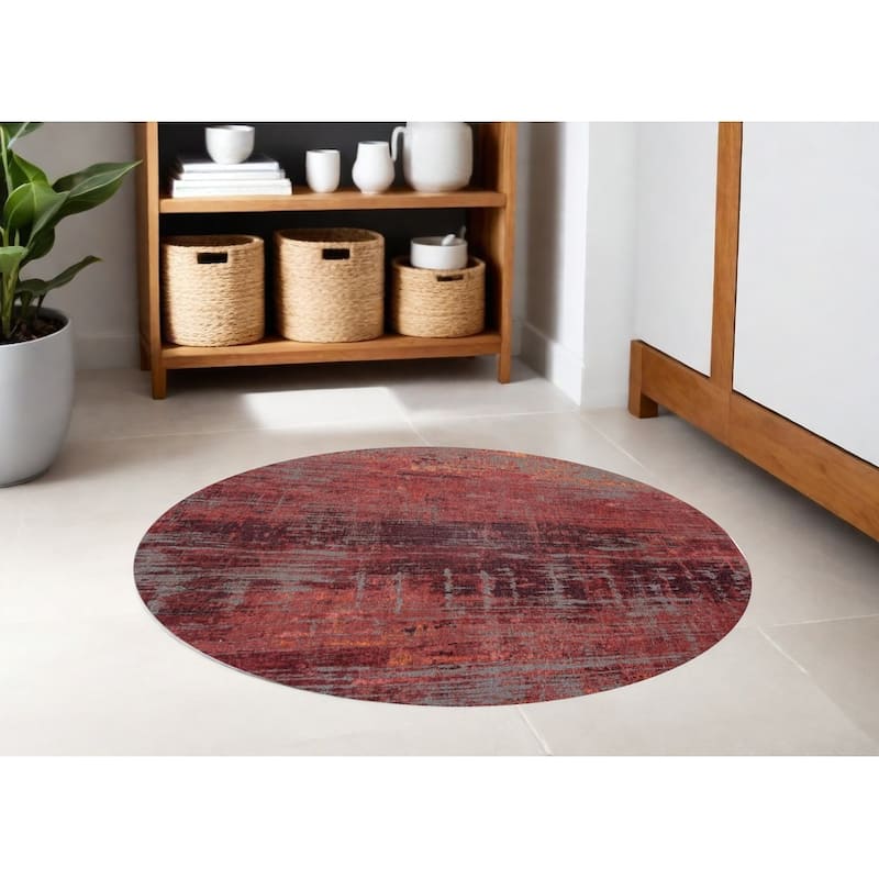 Hayah Geometric Abstract Modern Non Skid Woven Area Rug By HomeRoots - 48' X '48' X '0.12 - 48' X '48' X '0.12 - Red and Gray - Round