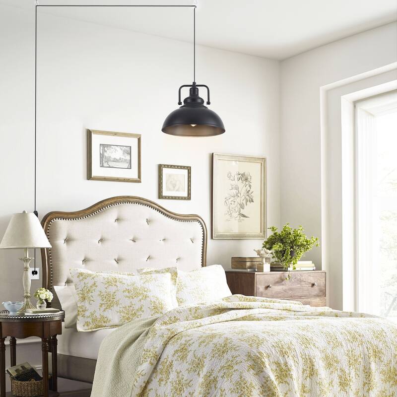 1 - Light Modern Industrial Plug-In Pendant Light with Metal Dome Lampshade