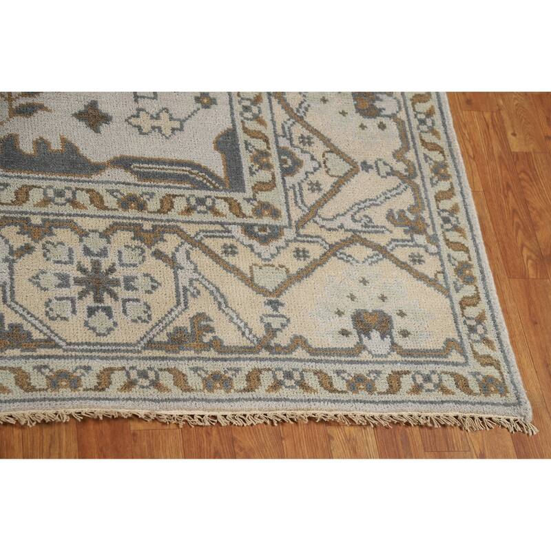 Transitional Oushak Indian Area Rug Handmade Grey Wool Carpet - 8'1" x 9'8"