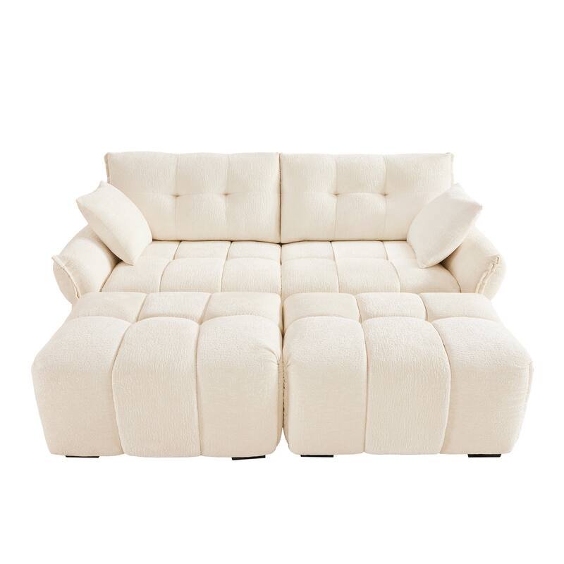 78.7" Chenille 2-Seater Sofa Set with 2 Ottomans and Throw Pillows, Plush Deep Seating Design