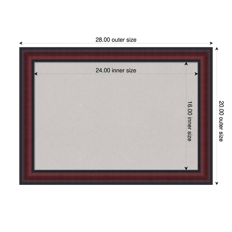 Dalat Cherry Framed Cork Board - Bulletin Board, Organization Board, Pin Board - Grey - 28 x 20 in