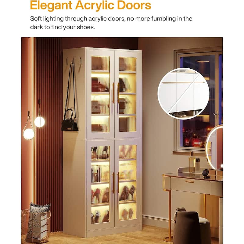 8-tier Modern Tall Bookcase Bookshelf with Doors and LED Light