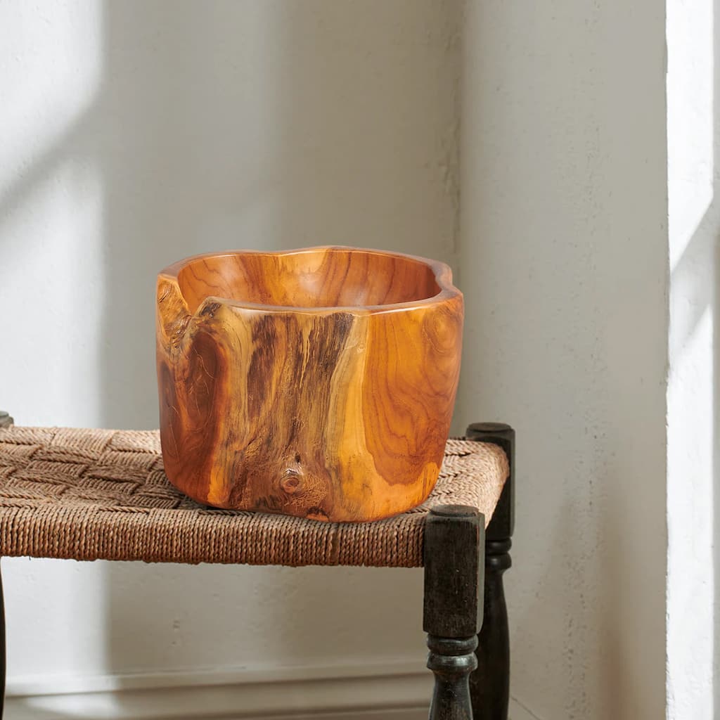 Teak Wood Handmade Abstract Straight Decorative Bowl - 11.81"x11.81"x8.27"