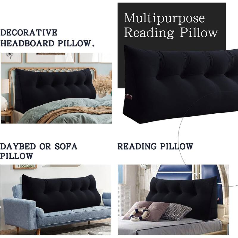 Velvet Headboard Reading Wedge Pillow for Bed Rest Sit Up Back Support