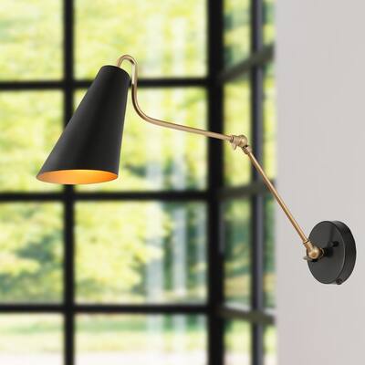 Modern Black Gold Adjustable 1-Light Swing Arm Light Plug-In/ Hardwired Wall Sconces