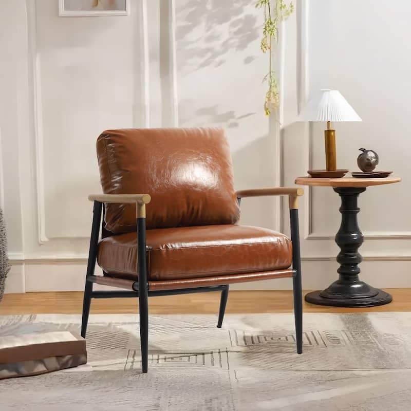 Modern Industrial Metal Frame Upholstered Accent Chair Armchair