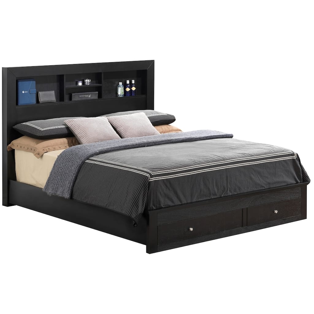 Full Platform Bed with Drawers and Shelves - 81" - Black