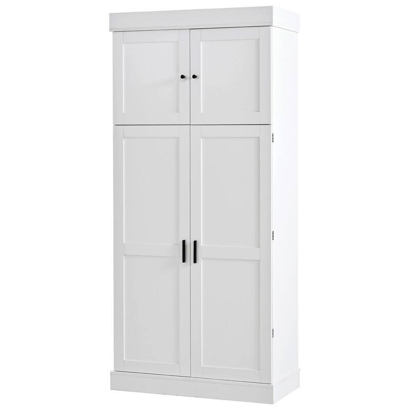 Freestanding 77"Tall Kitchen Pantry with Adjustable Shelves,Door Shelves, Drawers and Wine Racks