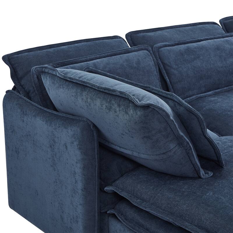 124.4" Polyester U-Shaped Modular Sleeper Sofa with Storage & Double-Layer Cushions