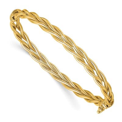 Curata 7.28mm 14k Gold Polished Weaved Hinged Cuff Stackable Bangle Bracelet