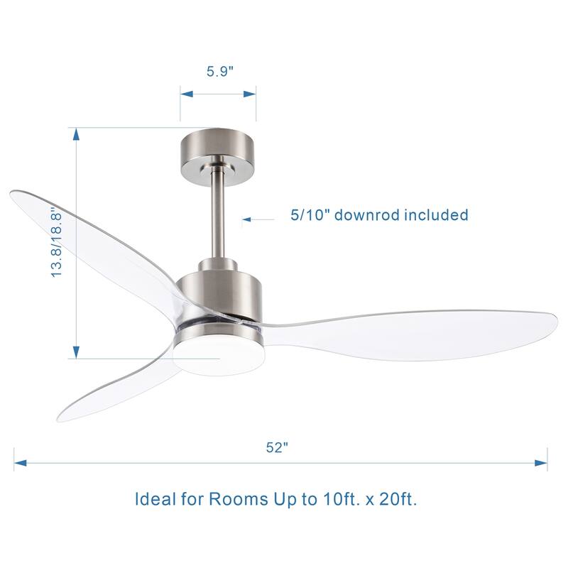 52 Inch LED Ceiling Fan with Lights Remote(3-Blade)