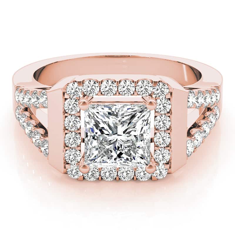 Auriya 14k Rose Gold Lab Grown Princess Diamond Halo Engagement Ring 0.50 to 5.00 ct. tw. (F-G VS)