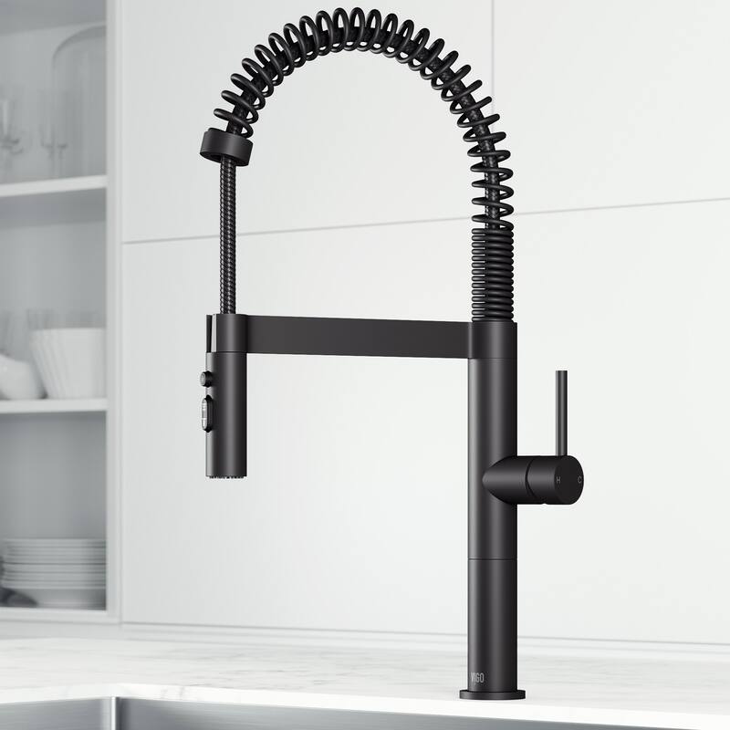 VIGO Edison Pro 20" H Single Handle Pull-Down Sprayer Kitchen Faucet - Matte Black