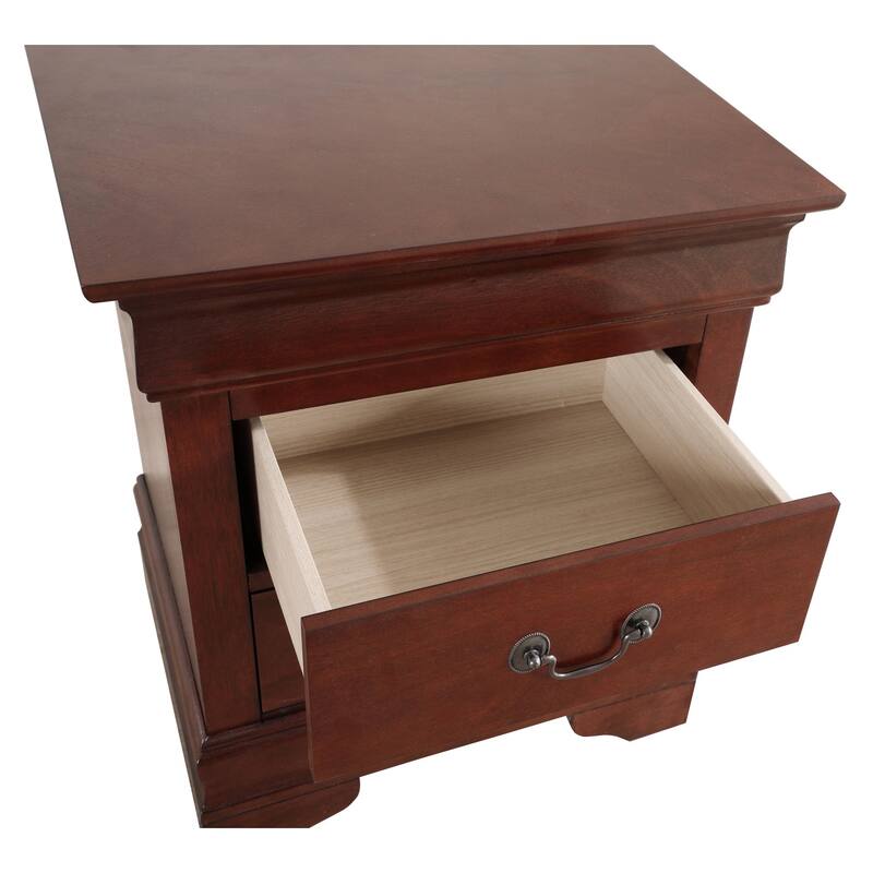 2-Drawer Cherry Wood Nightstand with English Dovetail Drawers, 24 Inch Classic Bedroom Bedside Table