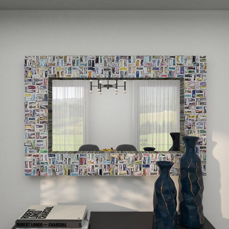 Multi Colored Paper Handmade Recycled Magazine Frame Room Wall Mirror