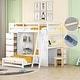 preview thumbnail 1 of 16, Twin Over Twin Solid Pine Bunk Bed with Drawers, Shelves, Desk with LED & USB Ports White