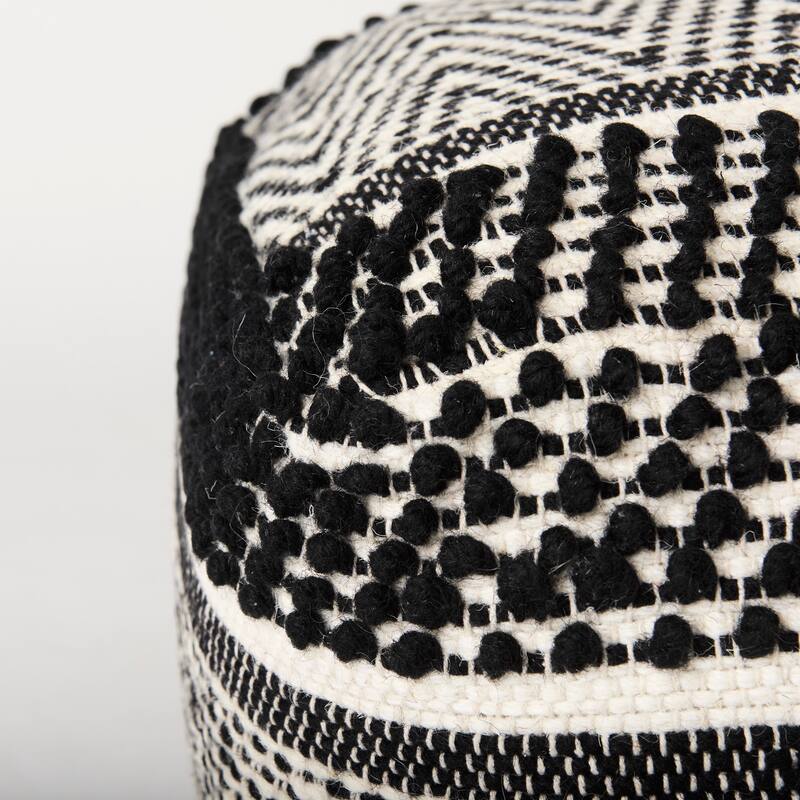 Mercana "Garima" Black & White Wool / Cotton Patterned Square Pouf