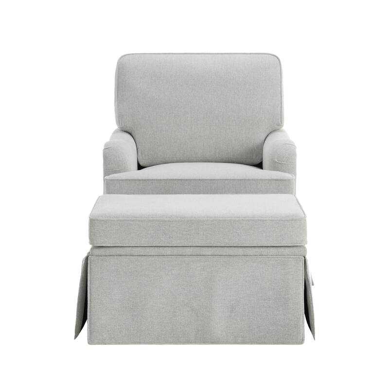 Skirted Swivel Accent Nailhead Barrel Chair With Storage Ottoman Set