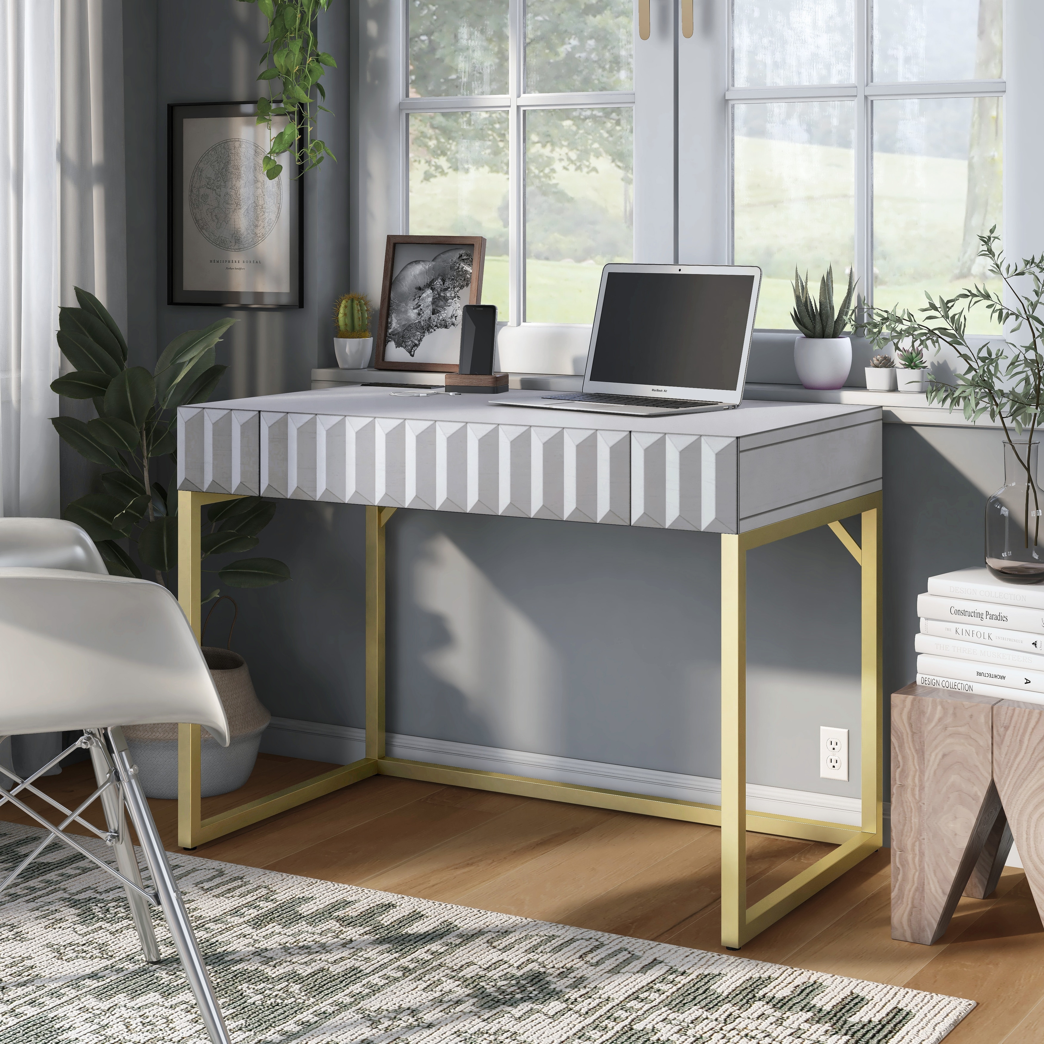 Furniture of America Bird Modern 42-inch Metal Computer Desk with USBs