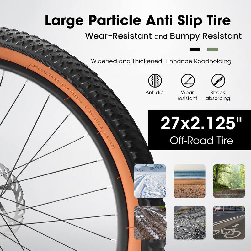 27.5 Inch Mountain Bike for Adults, Durable High Carbon Steel Frame, Disc Brakes, Stylish Brown Edge Tires