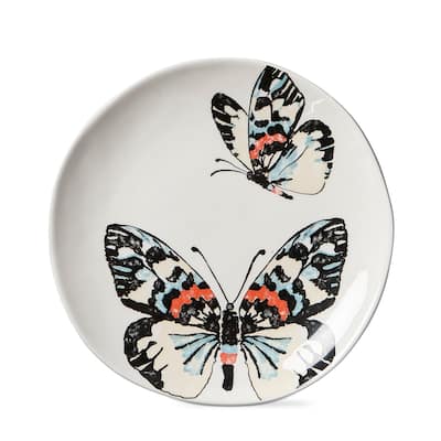 Double Butterfly Appetizer Plates - Multicolor Ceramic Dining Plates, Dishwasher Safe, 7.5" Diameter, Perfect for Summer