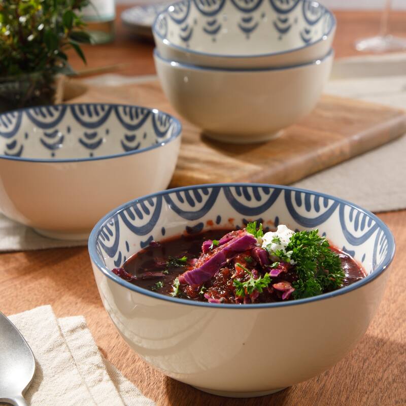 Bloomhouse - 2-Time Oprah's Favorite Things - Valencia Flor 4 Piece 6" Cereal Bowl Set, Stoneware Floral Decal Design