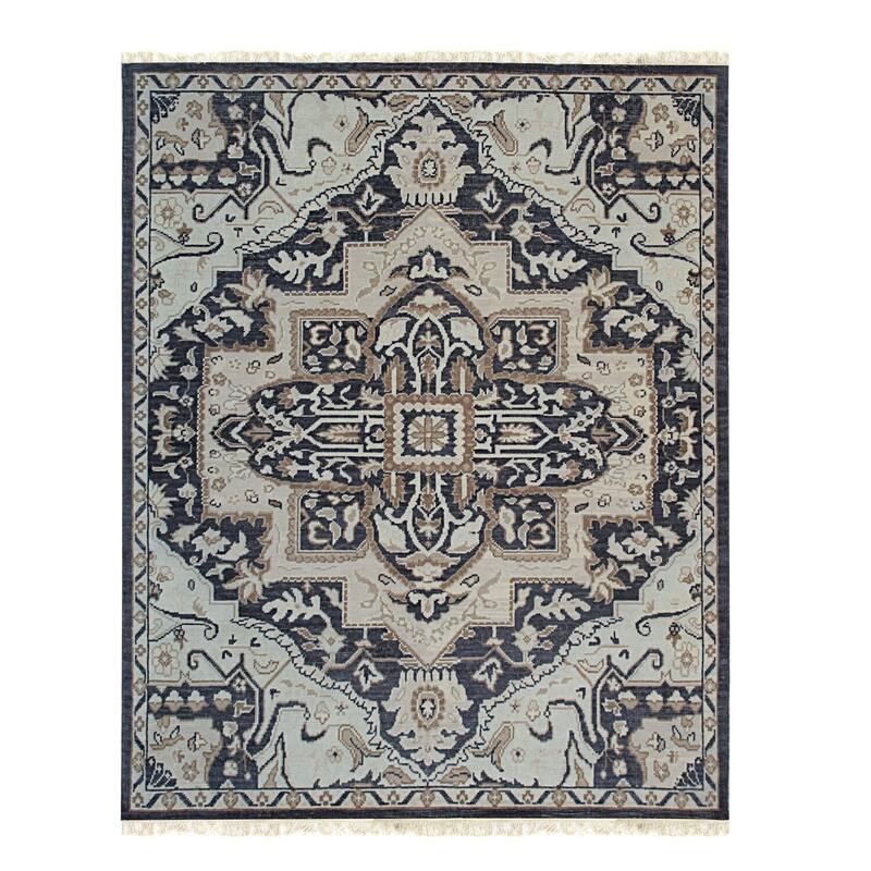 Charcoal Hand Knotted Wool Traditional Heriz Rug, 8' x 10', soft cozy statement rug - L
