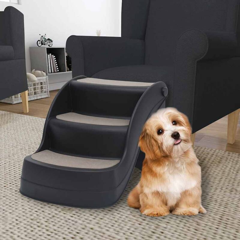 vidaXL Folding 3-Step Dog Stairs Black zero - 19.7" x 15" x 15"
