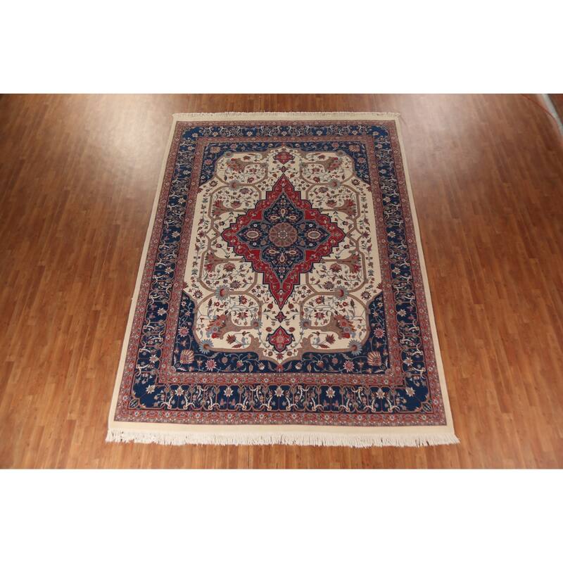 Vegetable Dye Aubusson Chinese Area Rug Beige Hand-Knotted Wool Carpet - 9'1"x 12'3"