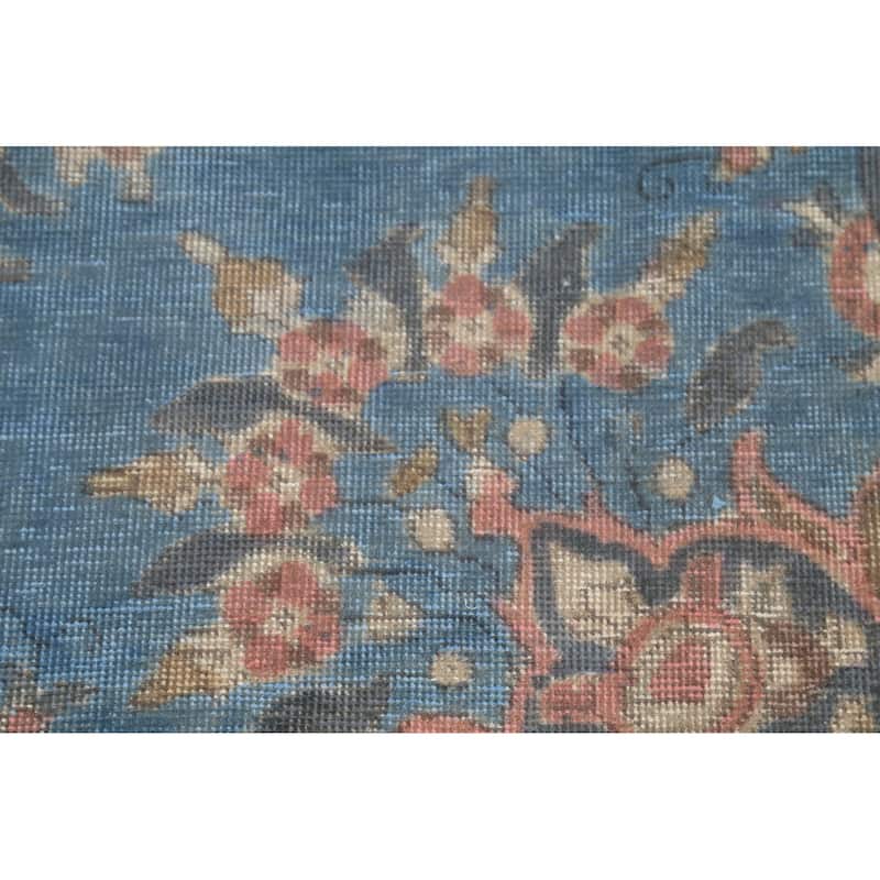 Blue Floral Tabriz Persian Antique Area Rug Hand-Knotted Wool Carpet - 9'6"x 12'10"