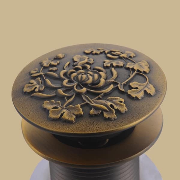 Shop Antique Brass Pop Up Sink Drain Decorative Carving Overstock 14041754
