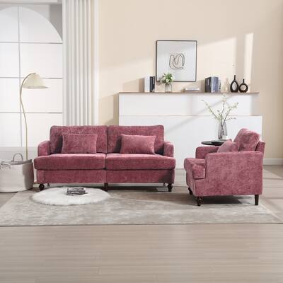 HOMEFUN Chenille Upholstered Wood Frame Loveseat with Armchair for Living Room