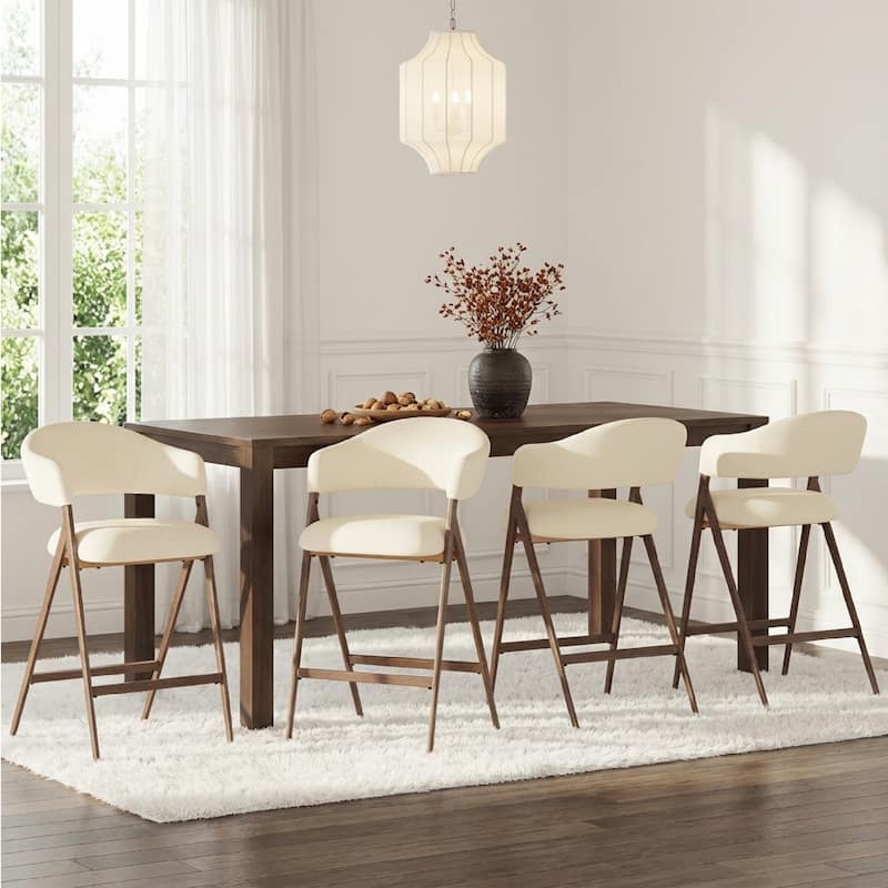 Ergonomic Counter Height Bar Stools with Curved Backrest & Breathable Fabric