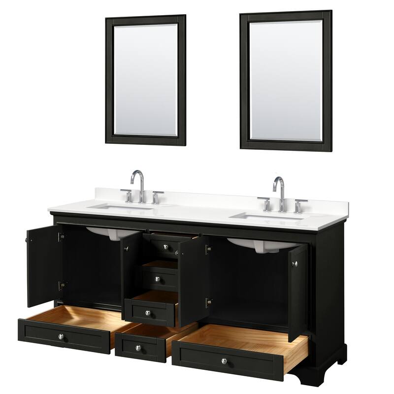 Deborah 72-inch Double Vanity, Quartz Top, 24-inch Mirrors