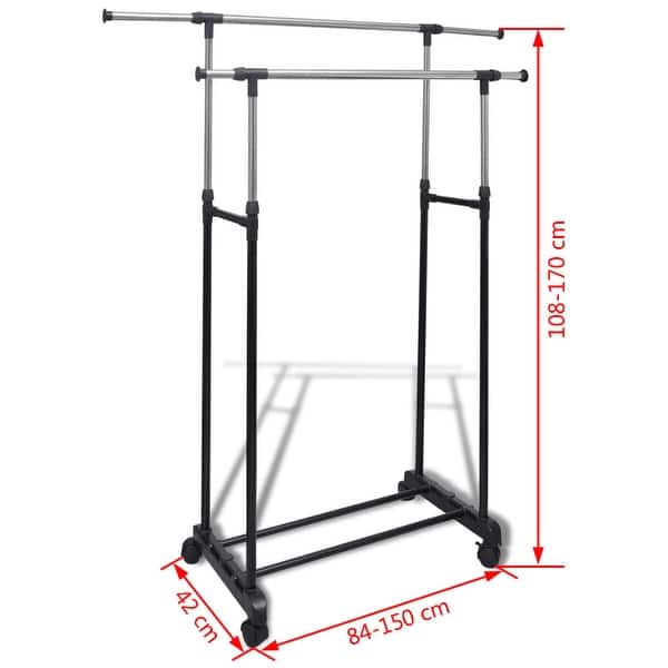 vidaXL Adjustable Clothes Rack 4 castors 2 Hanging Rails - Bed Bath ...