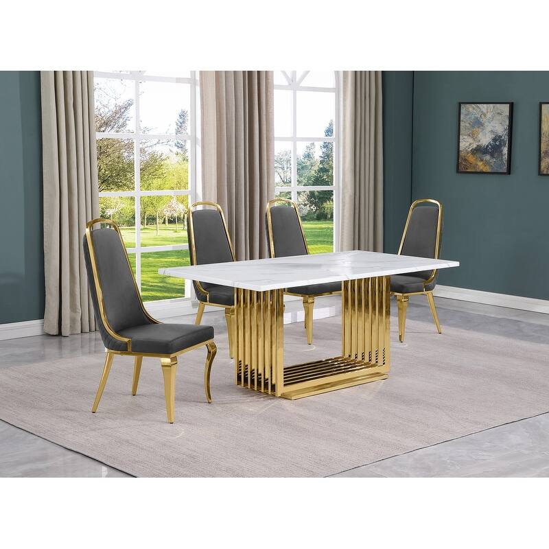Best Quality Furniture D310/1-SC310-7 Dining Set with 68" White Marble Top