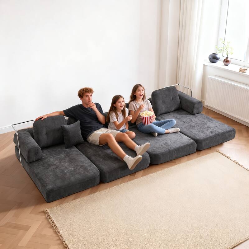 Chenille Memory Foam Sleeper Couch Freely Assembled Sectional Sofa with Chaise and Movable Armrests for Freely Assembled