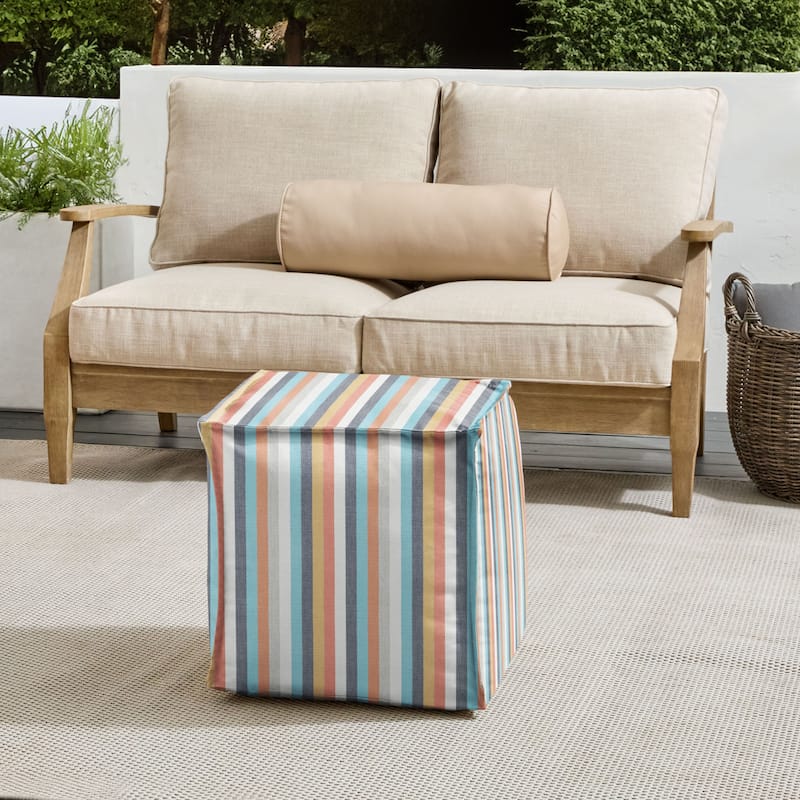 Sorra Home Sunbrella Outdoor Top Stitch Bean Pouf - Surround Sunrise - Small