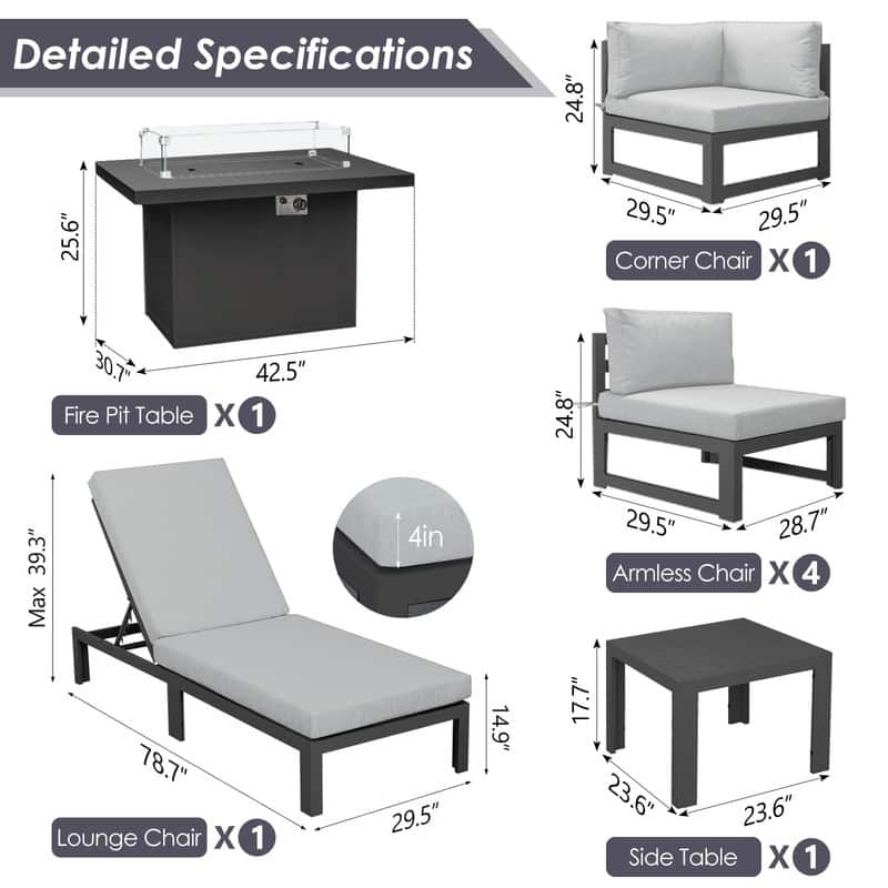 FINCATI Aluminum Outdoor Patio Furniture Conversation Sectional Sofa Set