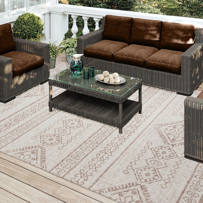 Indoor/ Outdoor Yuma Boho Washable Rug - 9' x 12' - Taupe